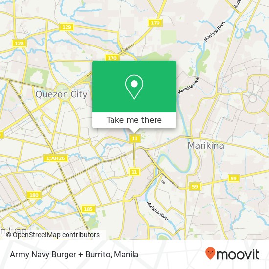 Army Navy Burger + Burrito, Katipunan Ave Loyola Heights, Quezon City map