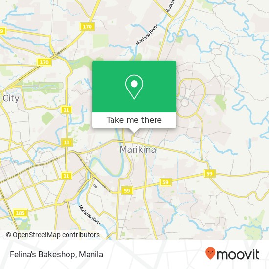 Felina's Bakeshop, 1st St Santo Niño, Marikina map