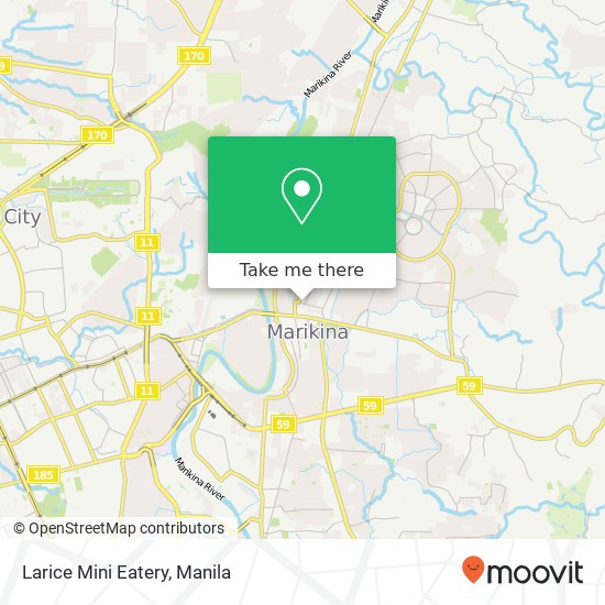 Larice Mini Eatery, Guerilla St Santo Niño, Marikina map