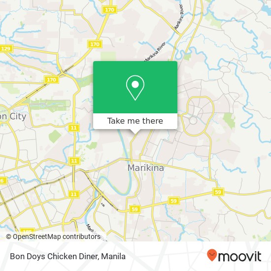 Bon Doys Chicken Diner, J. P. Rizal National Rd Malanday, Marikina map