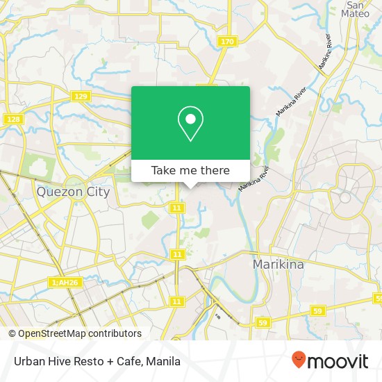 Urban Hive Resto + Cafe, Plaza Pansol, Quezon City map