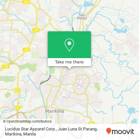 Lucidus Star Apparel Corp., Juan Luna St Parang, Marikina map