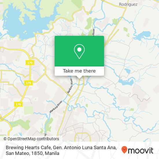 Brewing Hearts Cafe, Gen. Antonio Luna Santa Ana, San Mateo, 1850 map