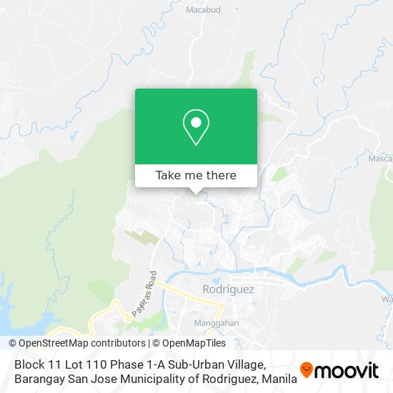 Block 11 Lot 110 Phase 1-A Sub-Urban Village, Barangay San Jose Municipality of Rodriguez map