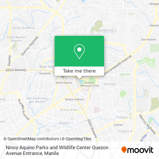 Ninoy Aquino Parks and Wildlife Center Quezon Avenue Entrance map