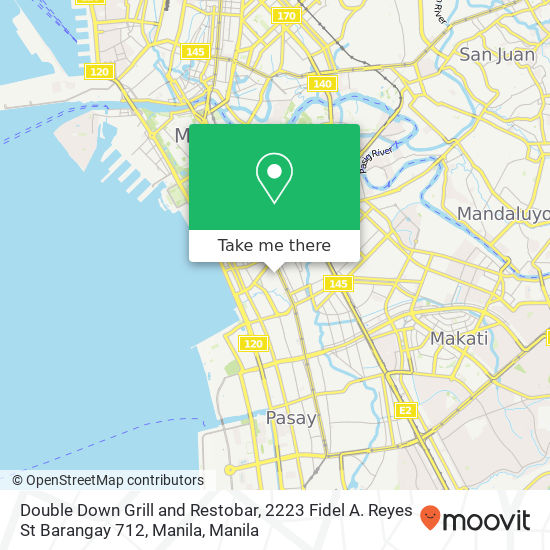 Double Down Grill and Restobar, 2223 Fidel A. Reyes St Barangay 712, Manila map