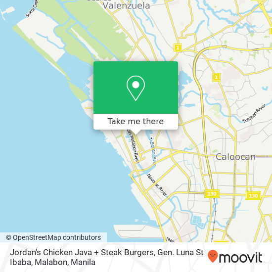 Jordan's Chicken Java + Steak Burgers, Gen. Luna St Ibaba, Malabon map