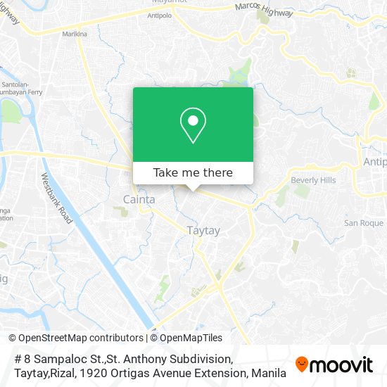 # 8 Sampaloc St.,St. Anthony Subdivision, Taytay,Rizal, 1920 Ortigas Avenue Extension map