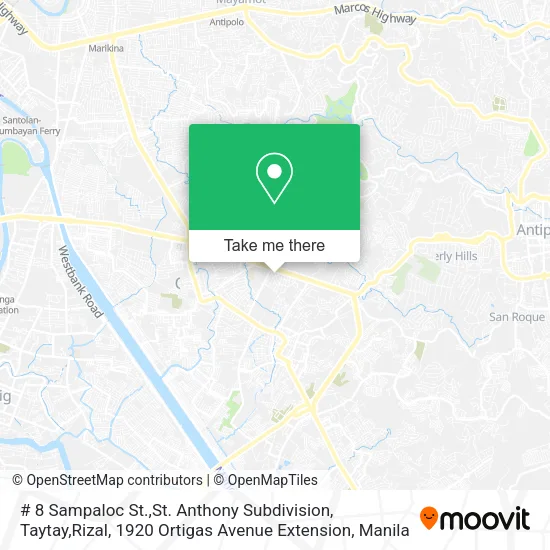 # 8 Sampaloc St.,St. Anthony Subdivision, Taytay,Rizal, 1920 Ortigas Avenue Extension map