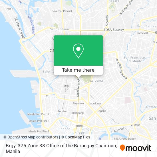 How to get to Brgy. 375 Zone 38 Office of the Barangay Chairman in Manila  by Bus or Train?