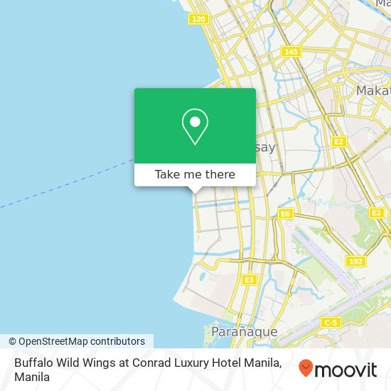 Buffalo Wild Wings at Conrad Luxury Hotel Manila map