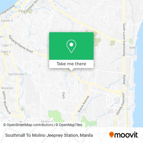 Southmall To Molino Jeepney Station map