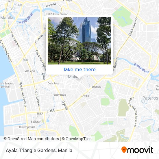 How to get to Ayala Triangle Gardens in Makati City by Bus or Train?