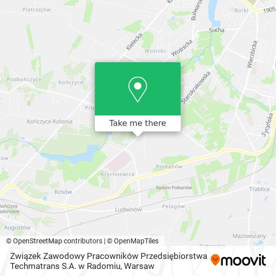 Związek Zawodowy Pracowników Przedsiębiorstwa Techmatrans S.A. w Radomiu map