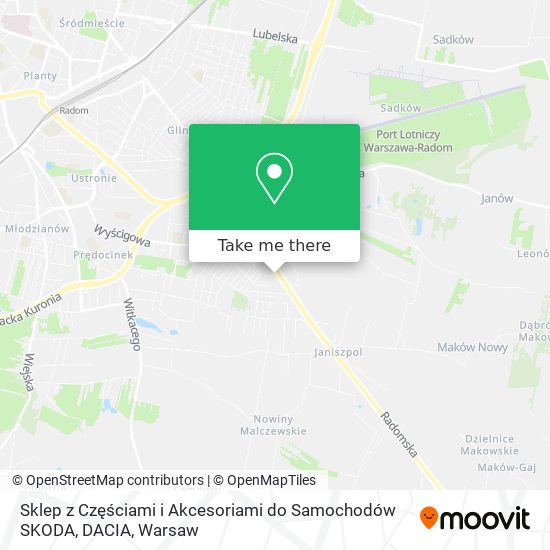 Карта Sklep z Częściami i Akcesoriami do Samochodów SKODA, DACIA