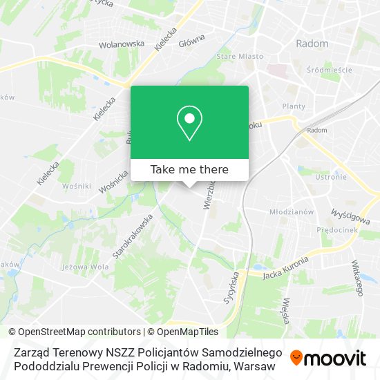 Карта Zarząd Terenowy NSZZ Policjantów Samodzielnego Pododdzialu Prewencji Policji w Radomiu