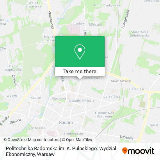 Politechnika Radomska im. K. Pułaskiego. Wydział Ekonomiczny map