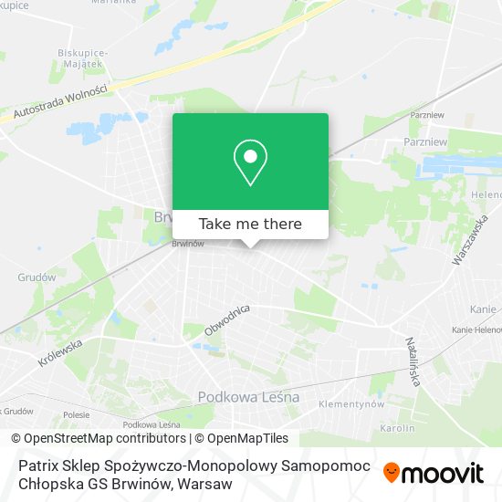 Patrix Sklep Spożywczo-Monopolowy Samopomoc Chłopska GS Brwinów map