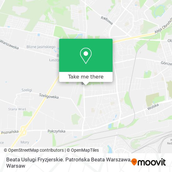 Карта Beata Usługi Fryzjerskie. Patrońska Beata Warszawa