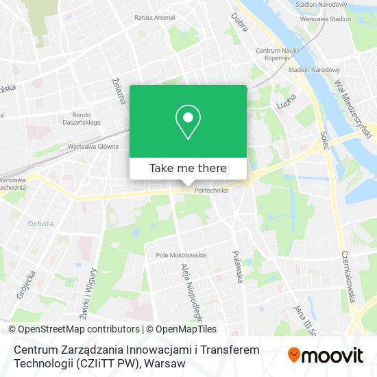 Карта Centrum Zarządzania Innowacjami  i Transferem Technologii (CZIiTT PW)