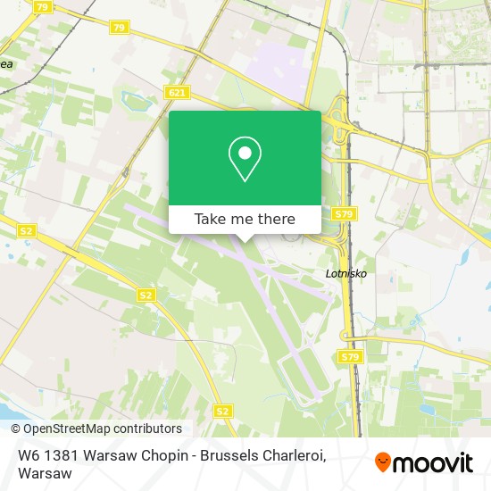 W6 1381 Warsaw Chopin - Brussels Charleroi map