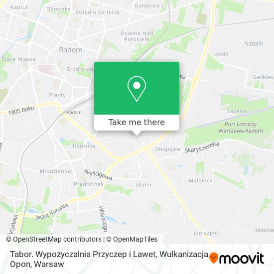 Tabor. Wypożyczalnia Przyczep i Lawet, Wulkanizacja Opon map