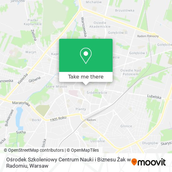 Ośrodek Szkoleniowy Centrum Nauki i Biznesu Żak w Radomiu map