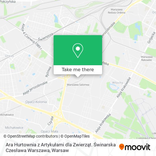 Ara Hurtownia z Artykułami dla Zwierząt. Świnarska Czesława Warszawa map