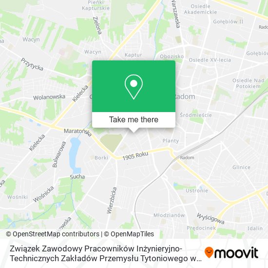 Związek Zawodowy Pracowników Inżynieryjno-Technicznych Zakładów Przemysłu Tytoniowego w Radomiu map