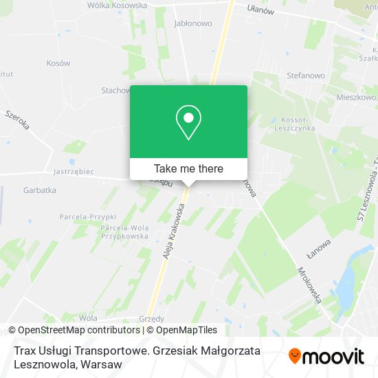 Trax Usługi Transportowe. Grzesiak Małgorzata Lesznowola map