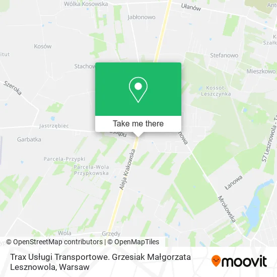 Trax Usługi Transportowe. Grzesiak Małgorzata Lesznowola map