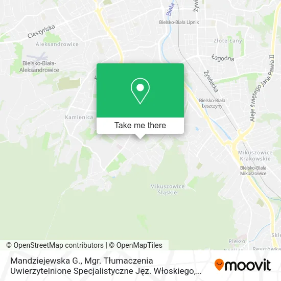 Карта Mandziejewska G., Mgr. Tłumaczenia Uwierzytelnione Specjalistyczne Jęz. Włoskiego
