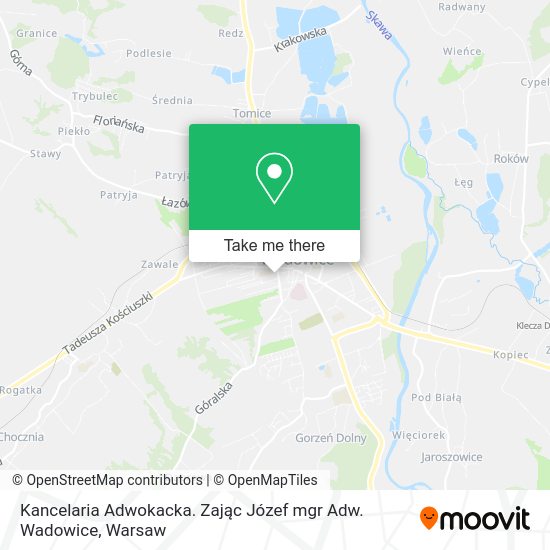 Kancelaria Adwokacka. Zając Józef mgr Adw. Wadowice map