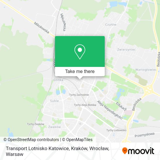 Карта Transport Lotnisko Katowice, Kraków, Wrocław