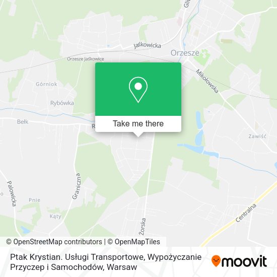 Карта Ptak Krystian. Usługi Transportowe, Wypożyczanie Przyczep i Samochodów