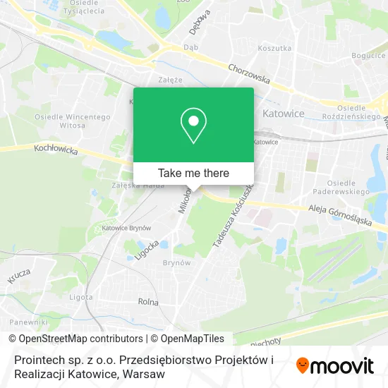 Карта Prointech sp. z o.o. Przedsiębiorstwo Projektów i Realizacji Katowice