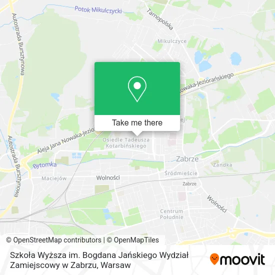 Карта Szkoła Wyższa im. Bogdana Jańskiego Wydział Zamiejscowy w Zabrzu