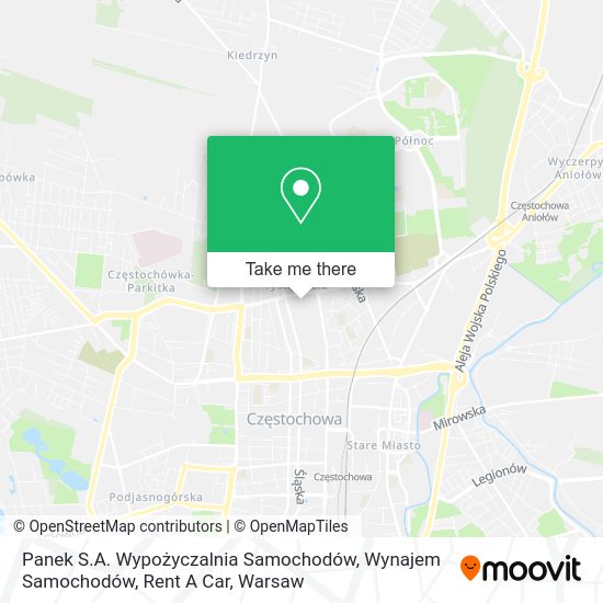 Карта Panek S.A. Wypożyczalnia Samochodów, Wynajem Samochodów, Rent A Car