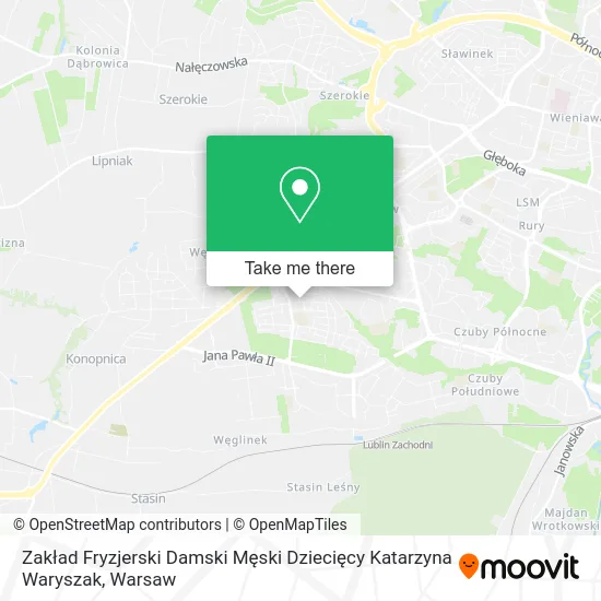 Карта Zakład Fryzjerski Damski Męski Dziecięcy Katarzyna Waryszak