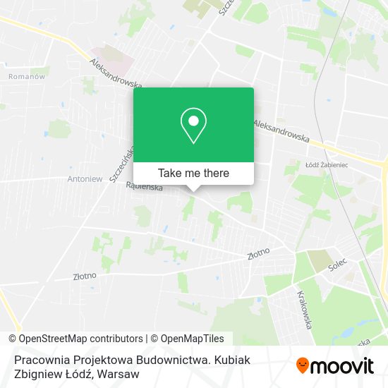 Pracownia Projektowa Budownictwa. Kubiak Zbigniew Łódź map