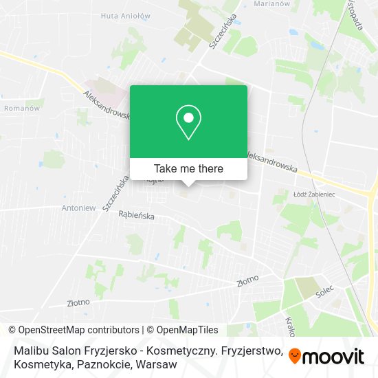 Карта Malibu Salon Fryzjersko - Kosmetyczny. Fryzjerstwo, Kosmetyka, Paznokcie