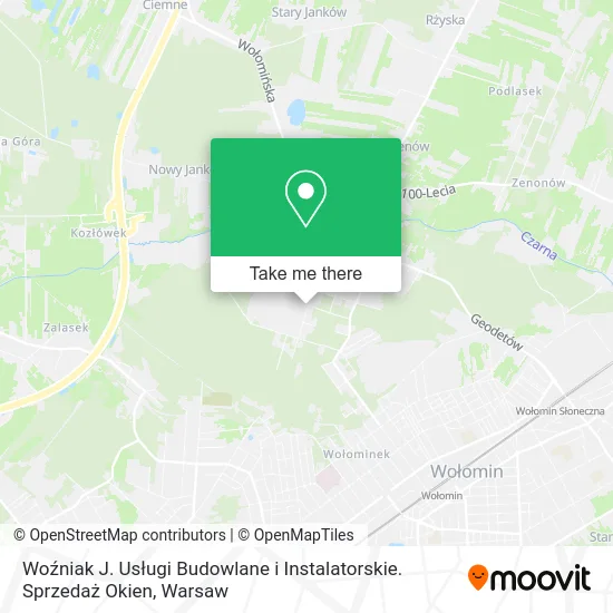 Карта Woźniak J. Usługi Budowlane i Instalatorskie. Sprzedaż Okien