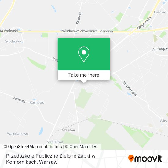 Карта Przedszkole Publiczne Zielone Żabki w Komornikach