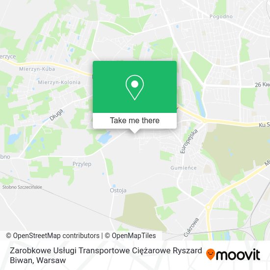 Карта Zarobkowe Usługi Transportowe Ciężarowe Ryszard Biwan