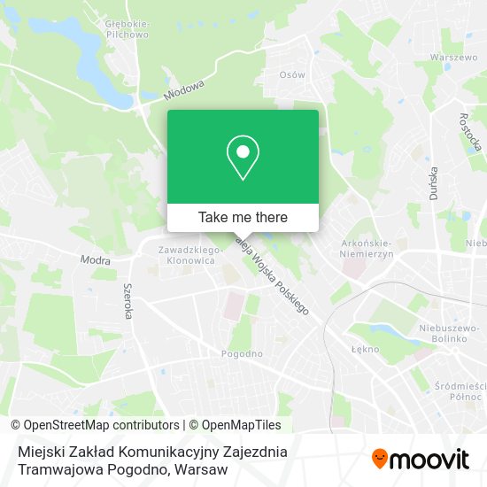 Карта Miejski Zakład Komunikacyjny Zajezdnia Tramwajowa Pogodno