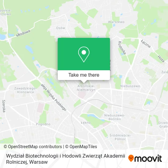 Карта Wydział Biotechnologii i Hodowli Zwierząt Akademii Rolniczej