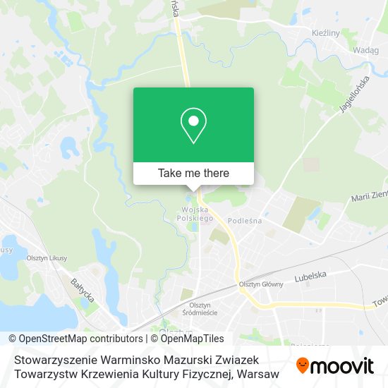 Stowarzyszenie Warminsko Mazurski Zwiazek Towarzystw Krzewienia Kultury Fizycznej map