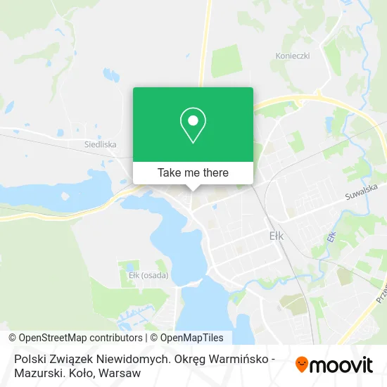 Карта Polski Związek Niewidomych. Okręg Warmińsko - Mazurski. Koło