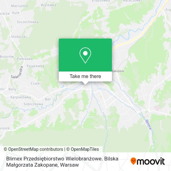 Карта Blimex Przedsiębiorstwo Wielobranżowe. Bilska Małgorzata Zakopane