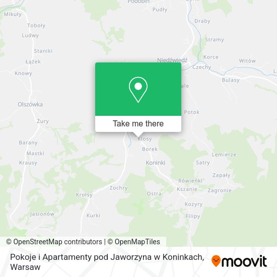 Pokoje i Apartamenty pod Jaworzyna w Koninkach map